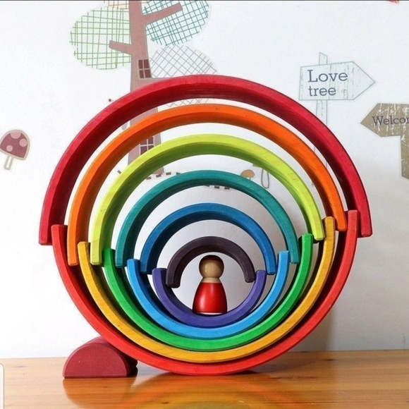 Wooden Rainbow stacking Montessori toy - Picture 5 of 12